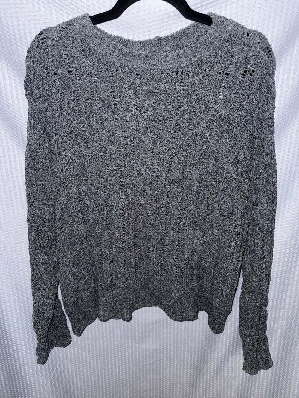 American Eagle Crochet Sweater Size L Grey Open Knit Pullover